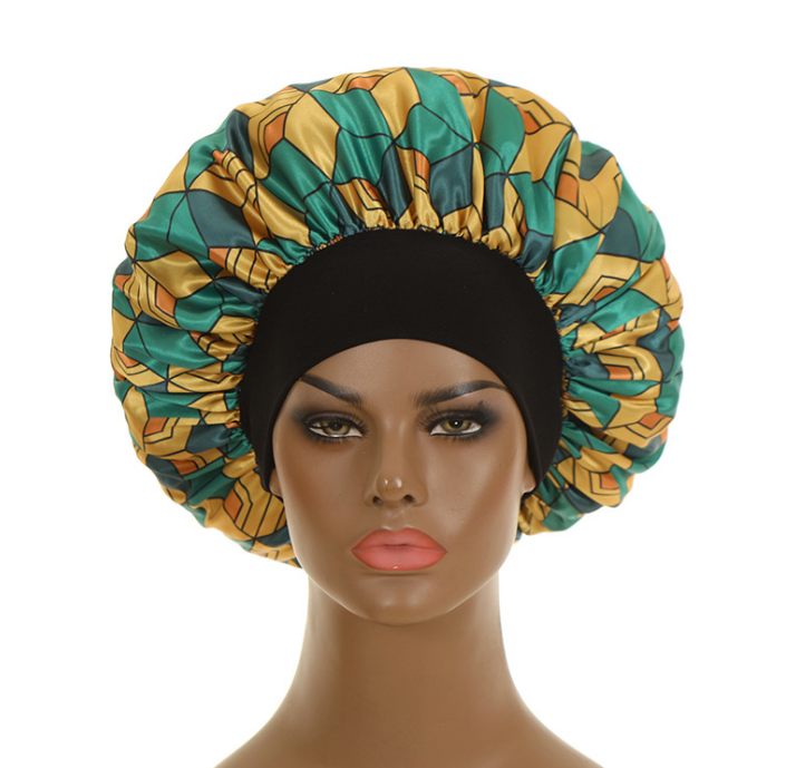 Women Cartoon Satin Sleeping Hat Bonnet Hair Care Wide Band Night Sleep Cap Salon Makeup Elastic Muslim Hijab Head Cover