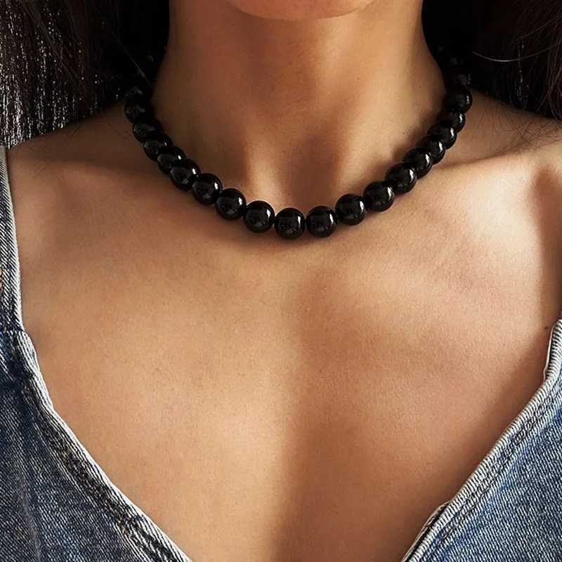 YWZIXLN Trend Elegant Jewelry Wedding Big Pearl Necklace For Women Fashion Black Imitation Pearl Choker Necklace N0455X241009