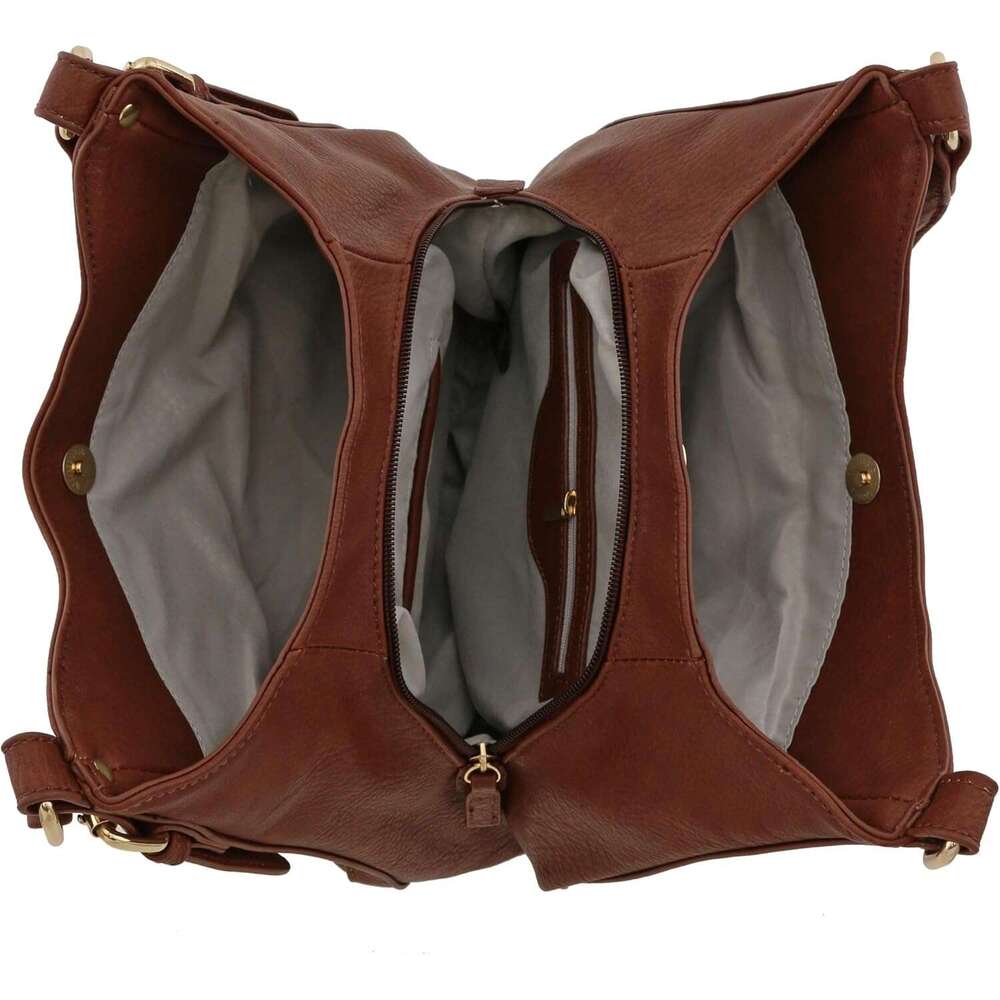 Lightweight 3 Compartment Faux Leather Medium Hobo Bag
