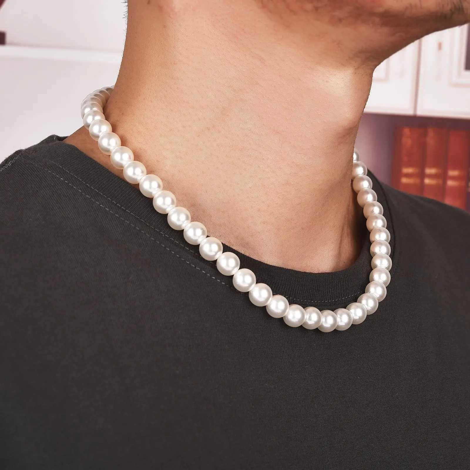 Hot Trendy Imitation Pearl Necklace Men Temperament Simple Handmade Strand Bead Necklace For Men Fashion Jewelry GiftX241009