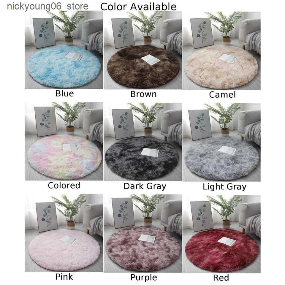 Non-Slip Bath Mats 40/60/80cm Small Round Shaggy Rug Soft Anti-Skid Mat Living Room Bedroom Carpet Home Decor Winter Colorful Tie Dye Print Cover L240