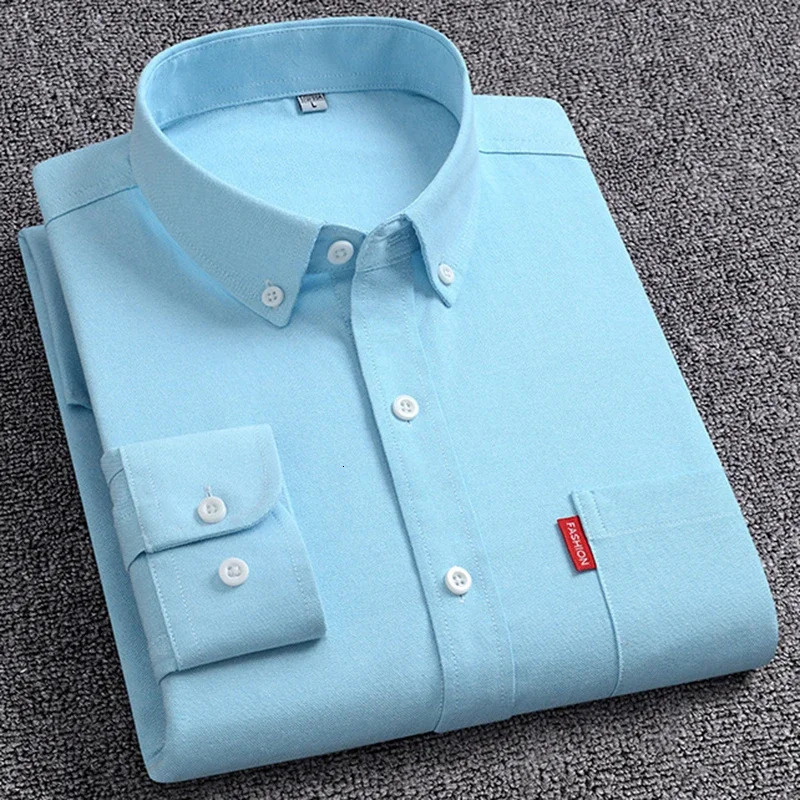 Mens Oxford Long Sleeve Shirts 100% Cotton Solid Color Turn Down Collar Regular Fit Daily Men Clothing Easy Care Shirts For Man 241010