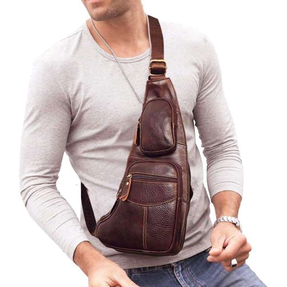 Leather KPYWZER Vintage Sg Bag Bags for Men Women Backpack Shoulder Messenger Crossbody Outdoor Travel Hiking Camping Tactical Chest Pack Daypack Brow