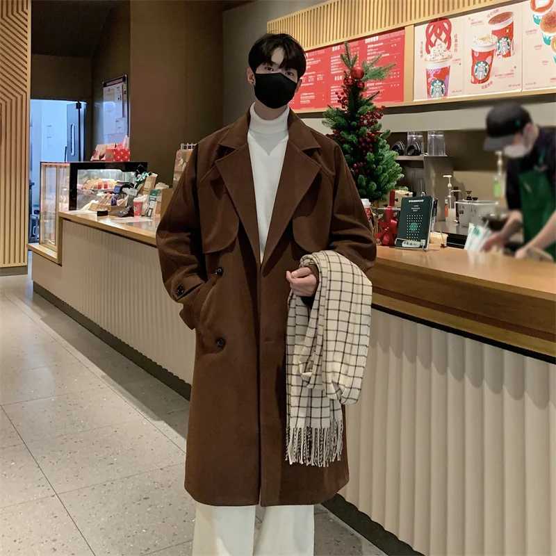 Autumn and winter new mens woolen coat casual trend loose high-quality mens coat size 3XL LX241010