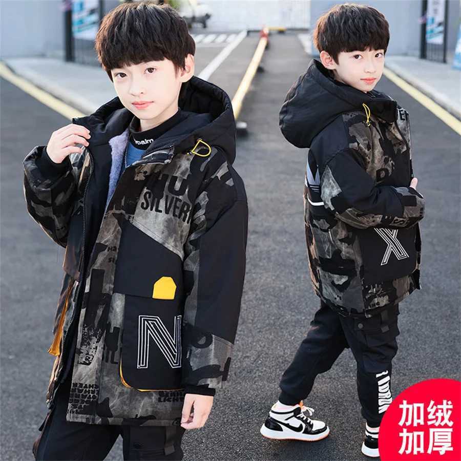 Down Coat Winter boys coat baby park hoodie cotton and velvet thick warm camouflage jacket childrens coat H241010
