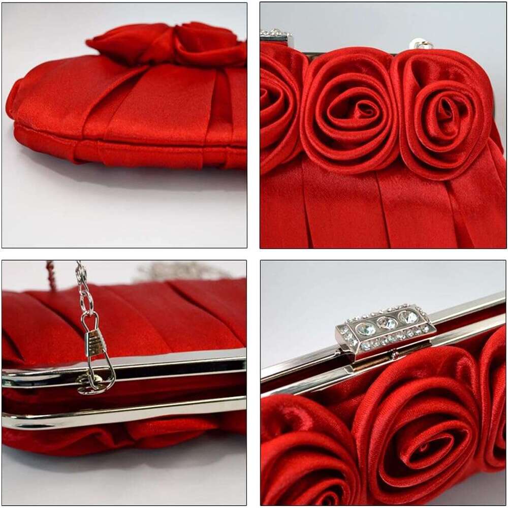 wer Inlaid Silk Evening Bag Shiny Rhie Wedding Clutch Handbag Purse