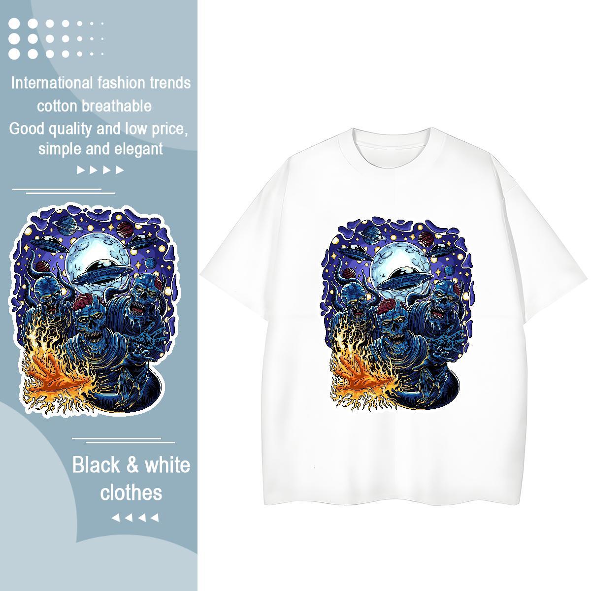 New T-Shirts for Women 100% Cotton 230g Breathable Short Sleeve Spring Summer skull Women Tshirts High quality Custom Printed Tees