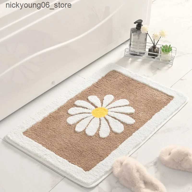 Non-Slip Bath Mats Daisy Flowers Bath Mat Soft Thick Bathroom Kitchen Carpets Set Anti-Slip Doormat Shower Room Toilet Rugs Floor Area Decor Pad L2409