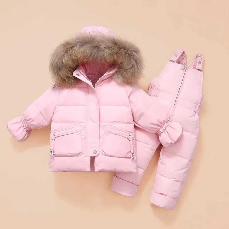 Down Coat Childrens snow jacket and winter thick set for toddlers hooded fur down jacket ski jacket and snow bib pants H241010
