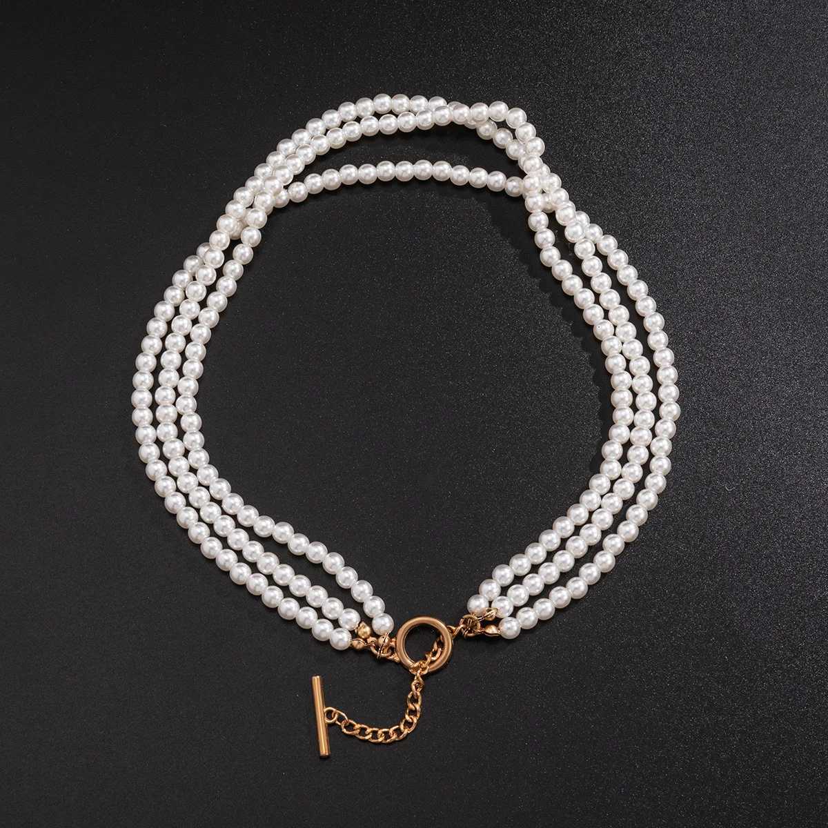 Multi-Layer White Imitation Pearl Necklace Bead Chain Punk Ladies Wedding Short Clavicle Necklacs Girl Charm Banquet JewelryX241009