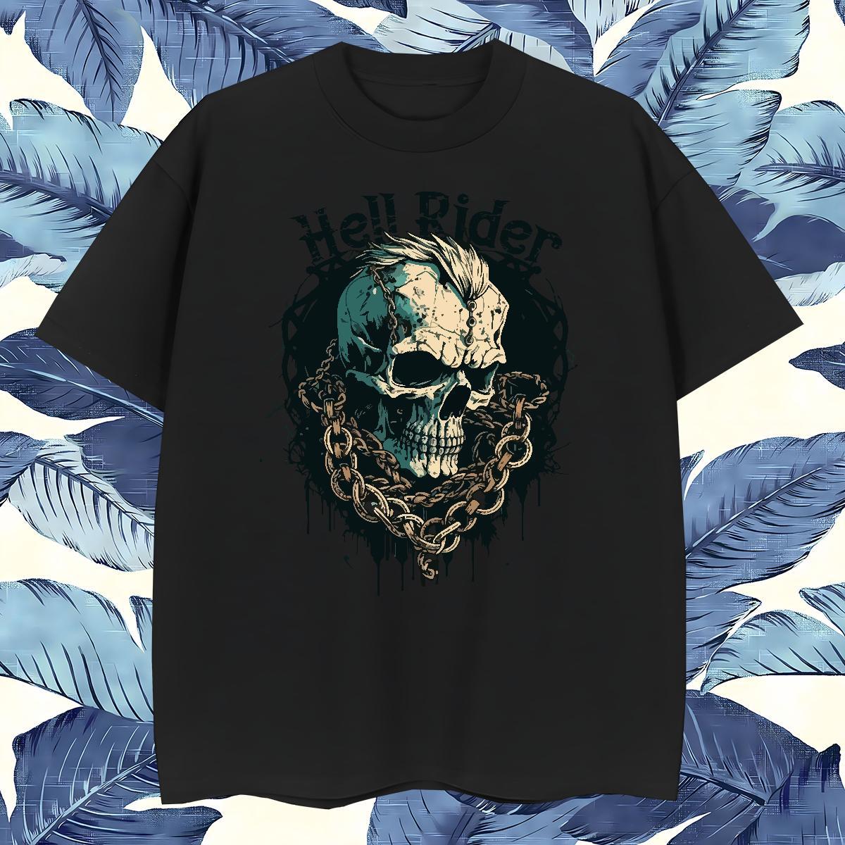 Loose T Shirts Men 230g 100% Cotton skull Anime Printing Street Floral Print Crew Neck Tshirts Classic Tops Shirt