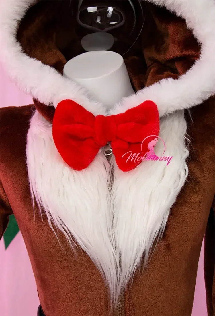 Mobbunny Womens Christmas reindeer fluffy tight jumpsuit sexy lingerie with socks home wear roleplaying 241007
