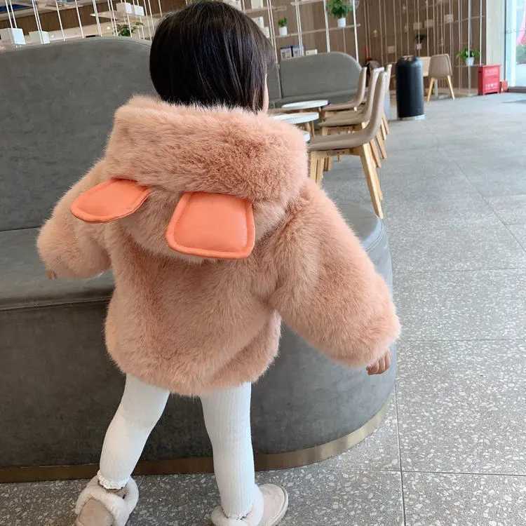 Down Coat 2024 Autumn Winter Baby Womens Artificial Fur Jacket Cute Hoodie Coat Thick Cotton Mat Coat Childrens Clothing H241010