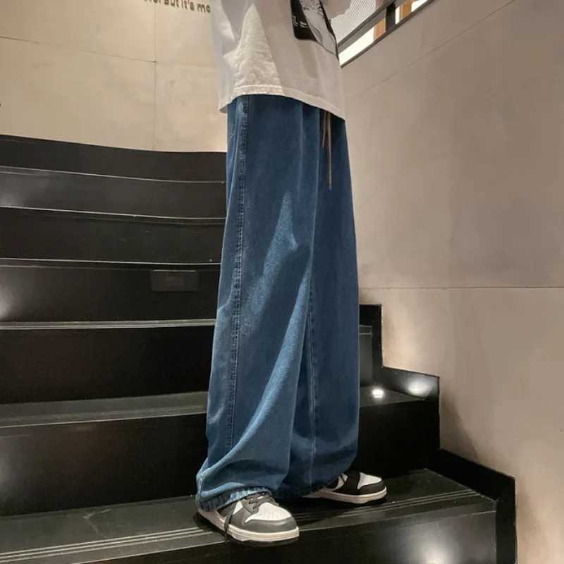 Mens Jeans Straight Trousers Wide Leg Man Cowboy Pants Large Size Light Blue 90s Streetwear High Quality Spring Autumn Y2k XsX241009