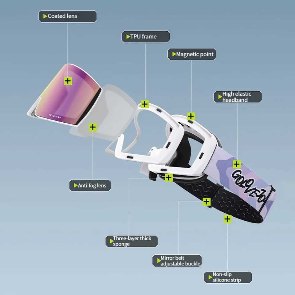 Ski goggles double-layer anti fog snow goggles mens outdoor sports snow car magnetic attraction goggles CL241010