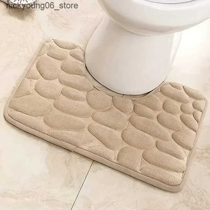 Non-Slip Bath Mats U-shaped Bathroom Mat Pebble Pattern Floor Mat Home Entrance Carpets Bedroom Toilet Bathroom Door Absorbent Non-Slip Foot Pad L2409