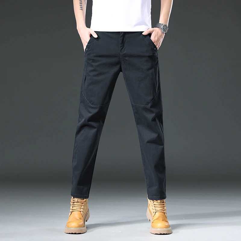 New 97% cotton cargo mens outdoor suit straight solid color work sweater mens jogging uniform Korean casual pants mens W241009
