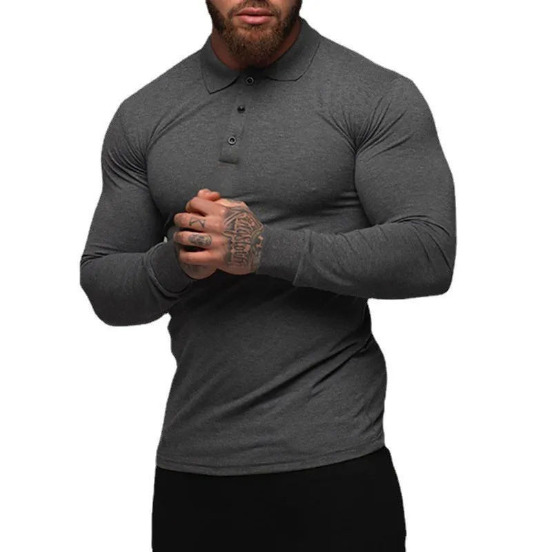 Fashion Autumn Sports Polo Shirt Mens Stretch Cotton Gym Clothing Spring Casual Long Sleeve Polos Male Breathable T Shirt 241010