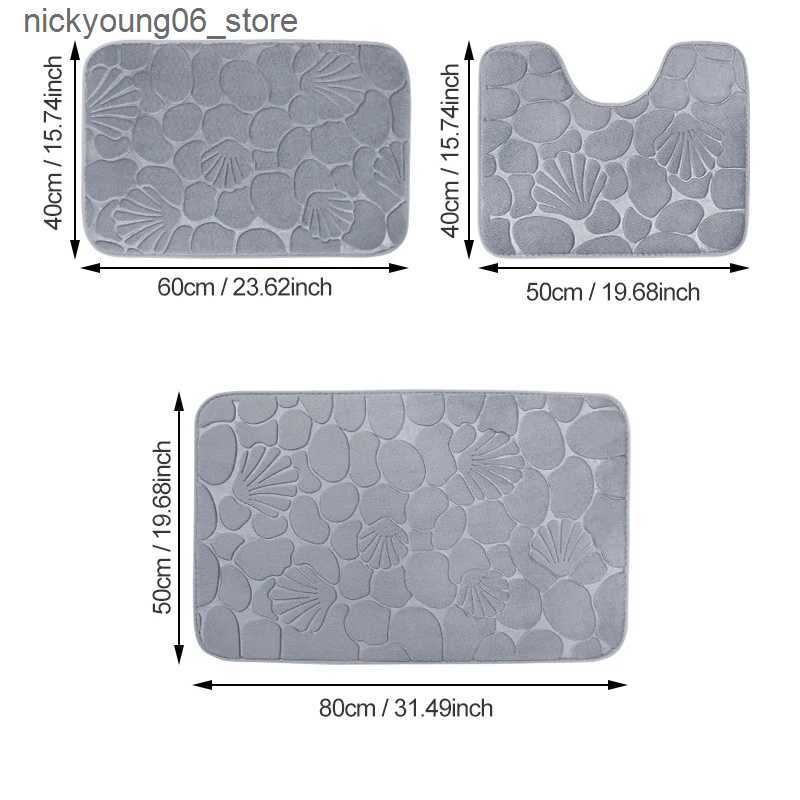 Non-Slip Bath Mats 3pcs set Non-Slip Bathroom Rugs Shell Print Bath Mat Sets Soft Absorbent Machine Washable Area Mats Comfortable Anti-Slip Carpet L2