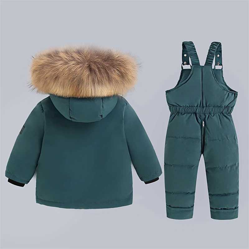 Down Coat Childrens down jacket winter real fur collar baby snow jacket 2PCS set warm boys ski jacket 1-5Yrs H241010