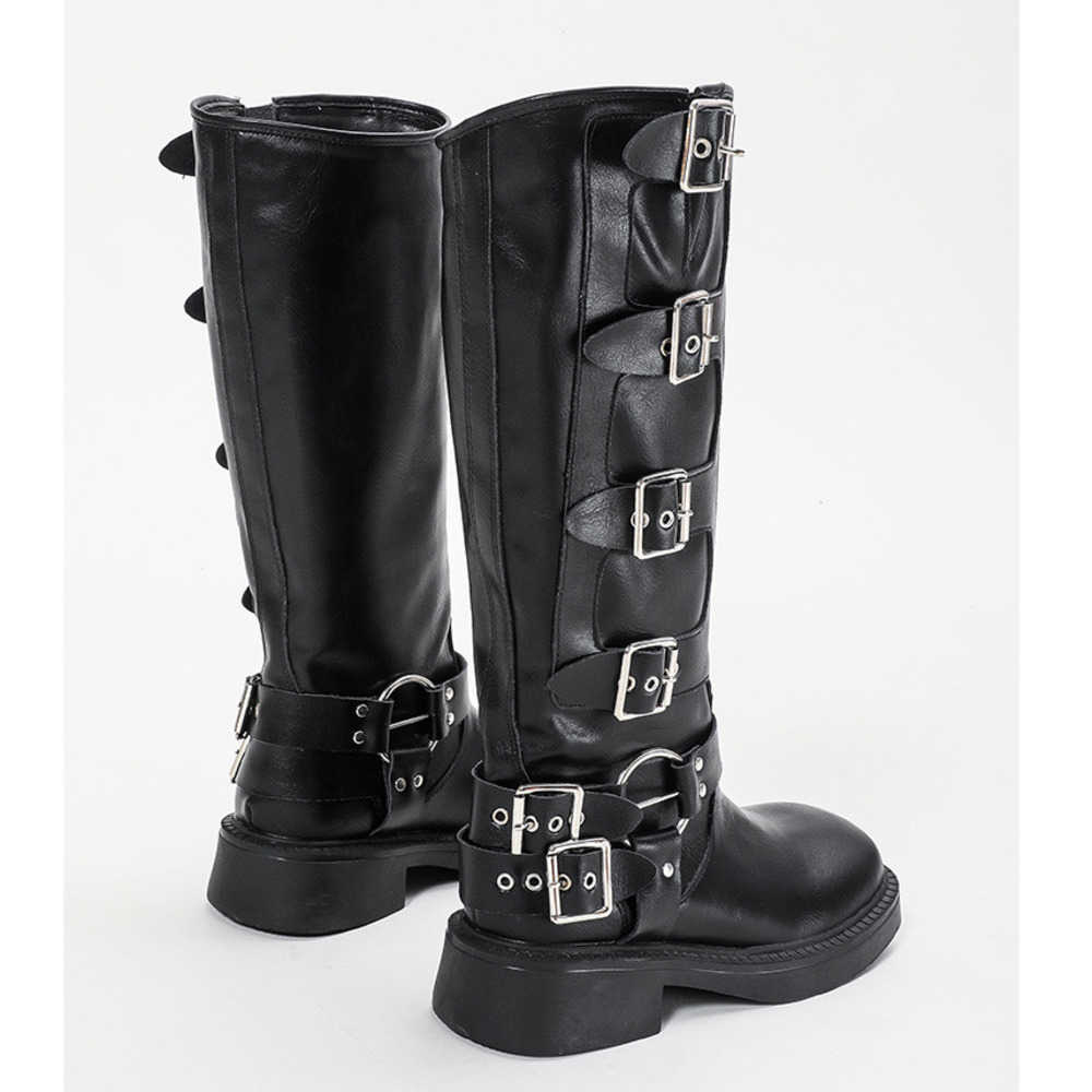 Heeled Thigh High Heel Boots For Women The Knee Fashion Boots Autumn Winter Metal Leather Martin Boots Buckle Western Knight Boots 240826