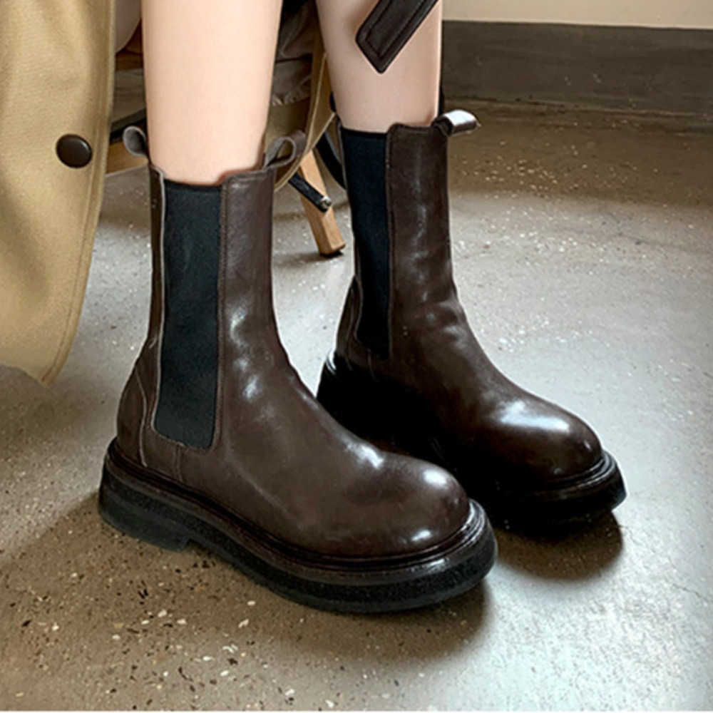 Thick Sole Fashion Boots Chelsea Short Women Boots Leather Martin Boots Shoes Winter Womens Wrinkled Boots Botas Fashion 240826