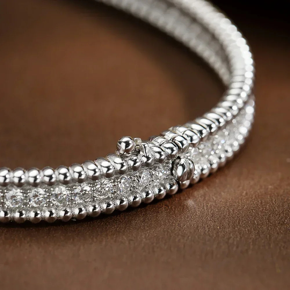 Light 925 sterling silver 2mm all silica womens bracelet 18k white gold-plated diamond bracelet 240929
