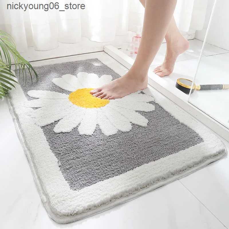 Non-Slip Bath Mats 40*60cm Bath Mat Cute Blue Daisy Slip-resistant Rug Bath Absorbent Entrance Bathroom carpet Toilet Floor Bath Shower Foot Mat L2409