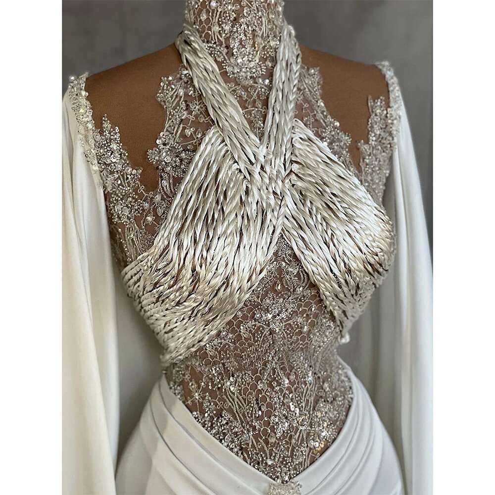 Crystal Beaded Sequined Mermaid Evening Fashion Turtleneck Dubai Ladies Prom Gowns Chic Formal Party Dresses