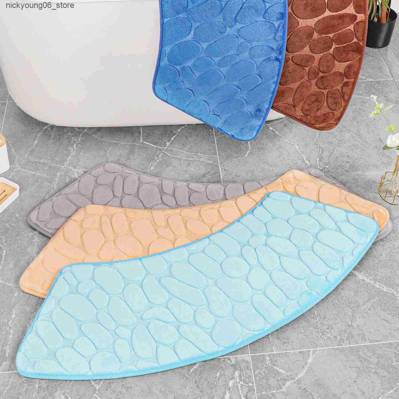 Non-Slip Bath Mats Luxury Curved Bath RugNon Slip Soft Absorbent Fanned Shower Mats Washable Bathroom Rug Corner Bath Tub Floor Carpet for Shower L240