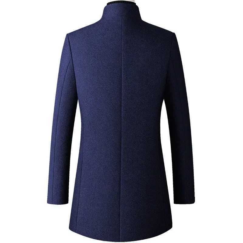 Autumn Winter Mens Woolen Coat Business Male Mid-Length Warm Comfortable Woolen Coat Men Solid Color Single Breaste Windbreaker LX241010
