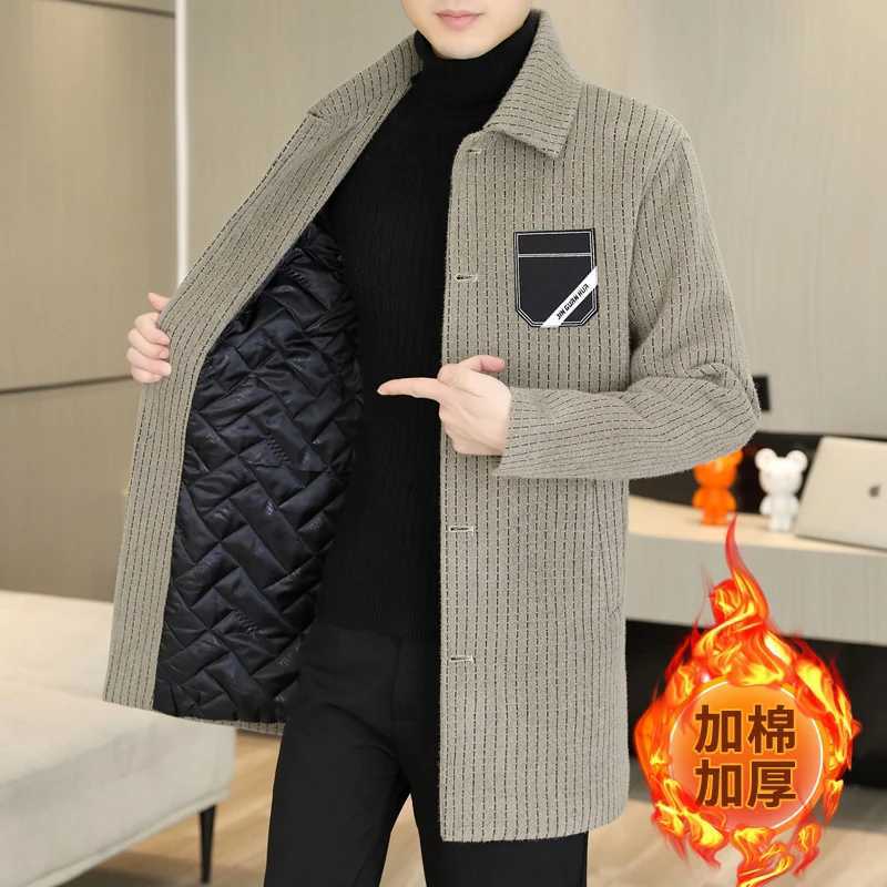 2023 Winter Woolen Coat Mens Long Casual Business Windbreaker Male Thickened and warm Social Streetwear Overcoat Men Clothing LX241010