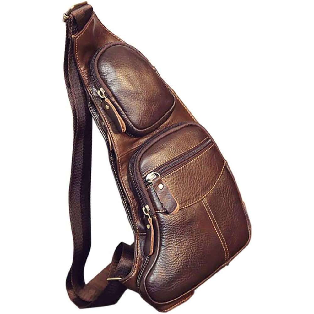 Leather KPYWZER Vintage Sg Bag Bags for Men Women Backpack Shoulder Messenger Crossbody Outdoor Travel Hiking Camping Tactical Chest Pack Daypack Brow