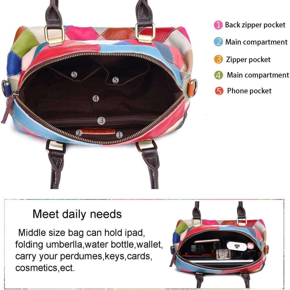 Women Multicolor Shell Genuine Leather Cute Tote Bag Colorful Handbag Purses