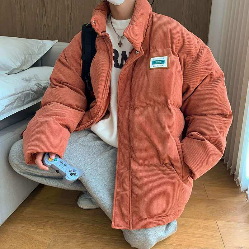 Harajuku Mens Warm Parkas Winter Jacket Corduroy Cotton Oversized Mens Winter Jacket Windproof Pad Jacket Womens Parkas 241007