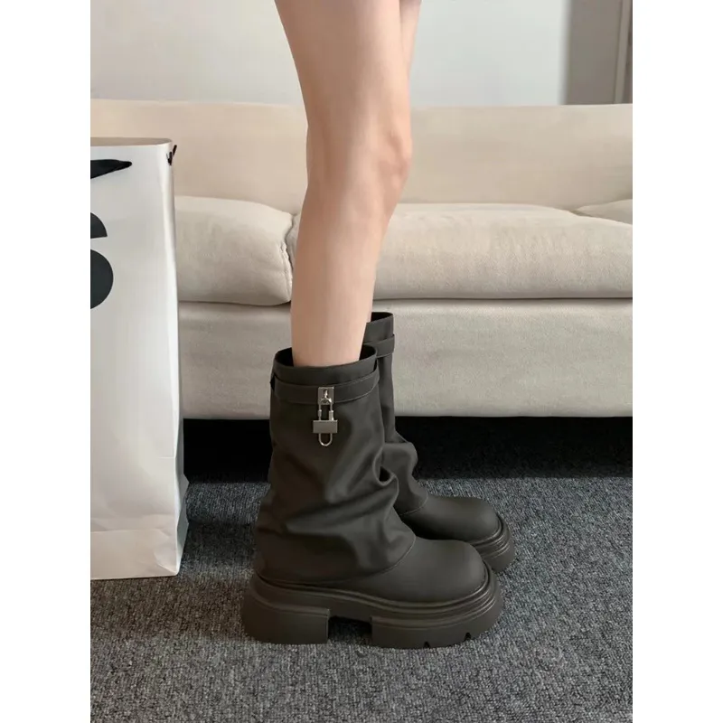 Ladies' Lock Knight Pile Pants Martin Boots Ankle Boots Booties