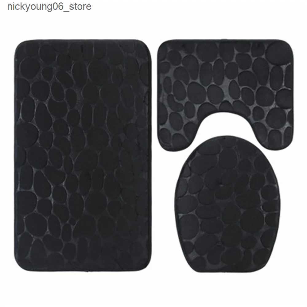 Non-Slip Bath Mats Set of 3 Bathroom Bath Mat Set Soft Non Slip 2PCS Cobblestone Mat Bathroom Rug Absorbent Shower Carpets Toilet Lid Cover Floor L240