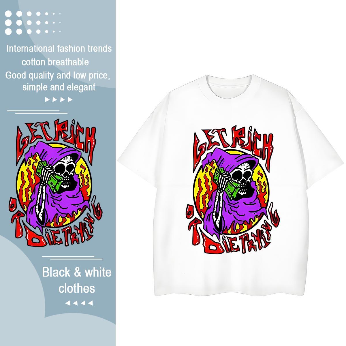 Loose Fit Mens T Shirts 230g 100% Cotton skull Casual Black White Breathable Soft Tshirt for Man Woman Designer Fashion Wear