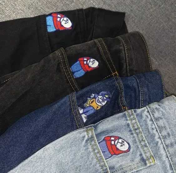 Streetwear Big Boy Anime Embroidered Baggy Jeans Vintage High Quality Hip Hop Goth Denim Pants Harajuku Men Women Wide Leg JeansX241009