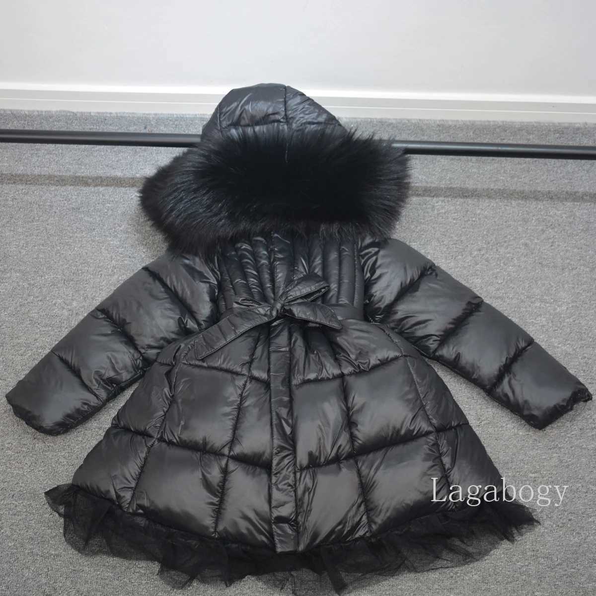 Down Coat Fashion Parka Girls Real Fur Hooded Clothes ultra-thin waistband casual childrens coat mesh dress warm cotton pad jacket TR202 H241010