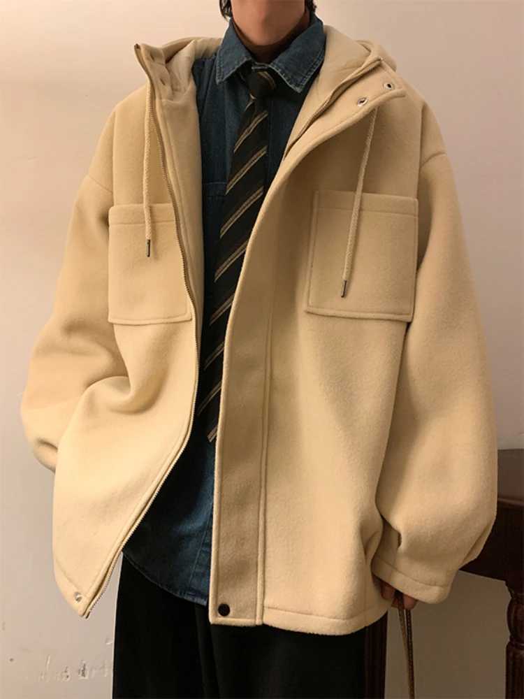 Blends Men Casual Loose Multi Pockets Spring Autumn Hooded Coat High Street Coats Korean Style Male Advanced Handsome Fashion LX241010