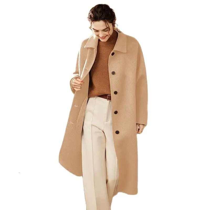 2024 Arrival Camel Wool LongCut Coat HighEnd Fashion Womens Autumn and Winter Comfortable Warm Woolen 241008