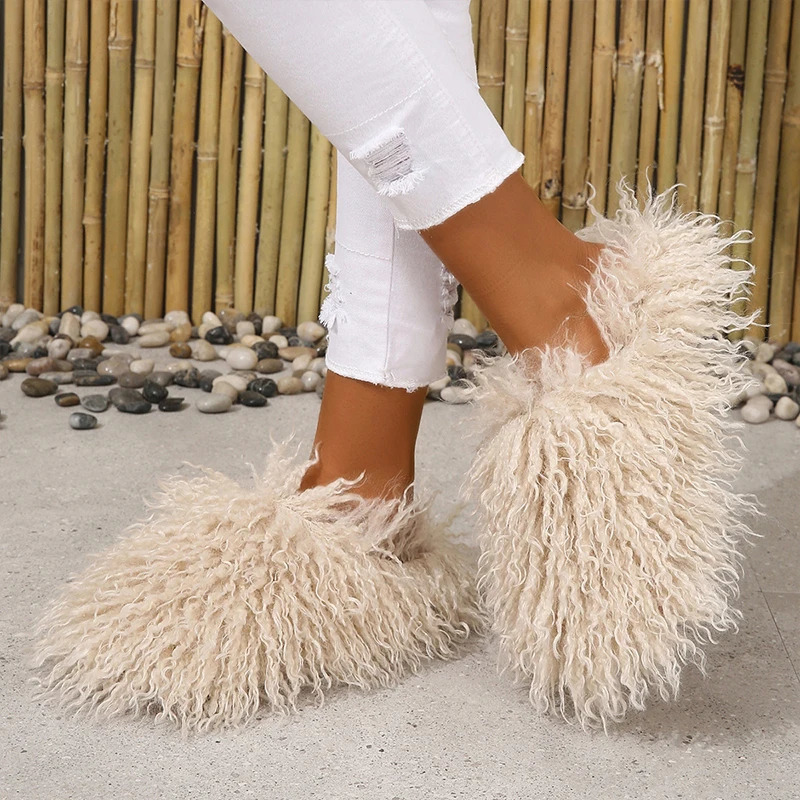 Plus Size Furry Faux Fur Shoes Autumn Winter Fur Slippers for Women Home Plush Warm Cotton Slippers Indoor Fur Slides 240927