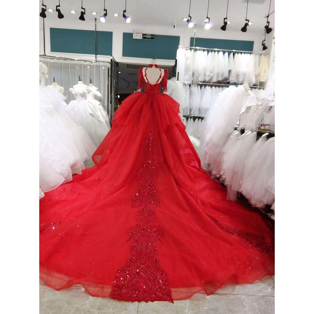 Kisswhite Green Collection red lace long sleeves Crystals Ball Gown Bridal dresses