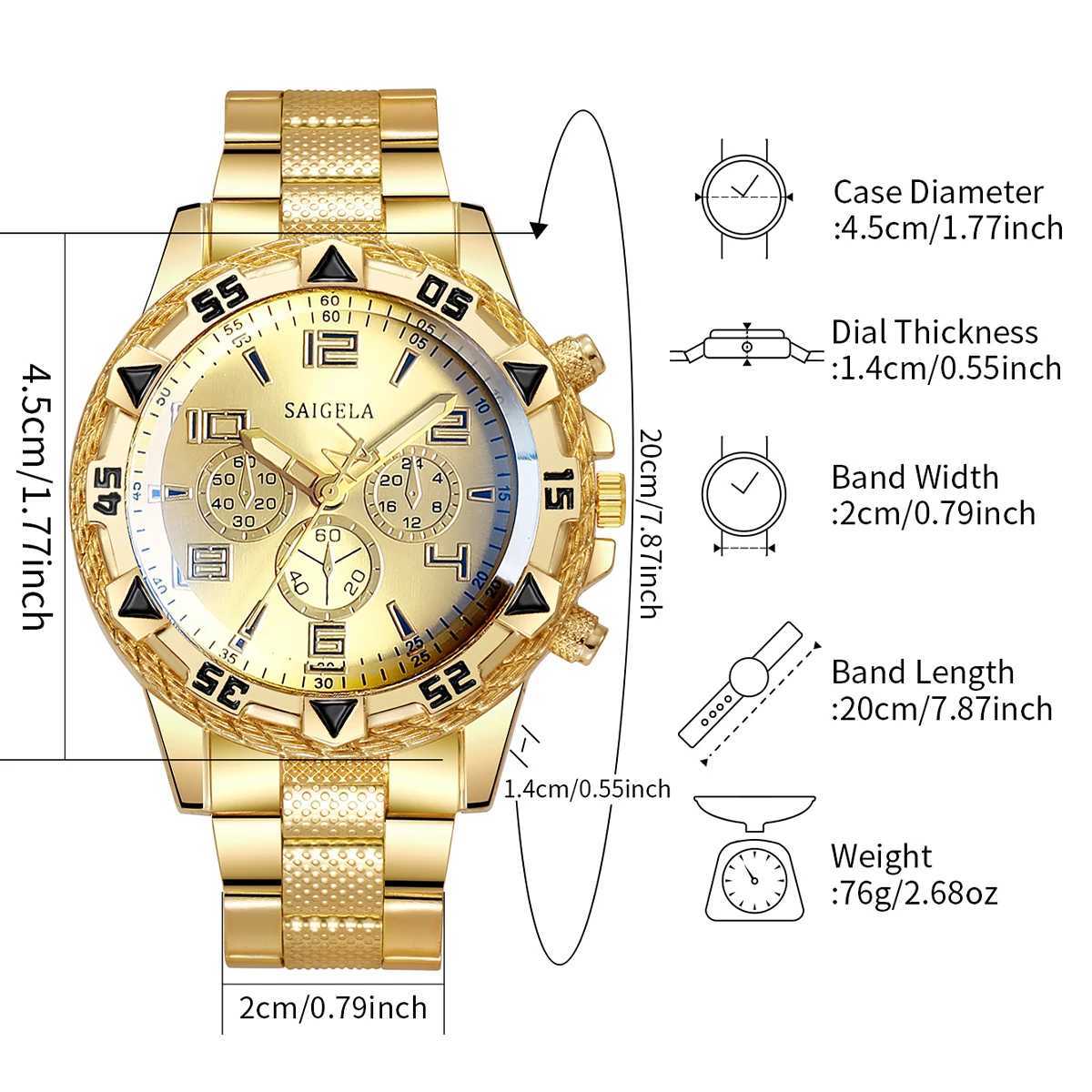 2PCS Men Business Watches Fashion Arabic Dial Steel Band Males Quartz Watch Set (Without BoxX2410