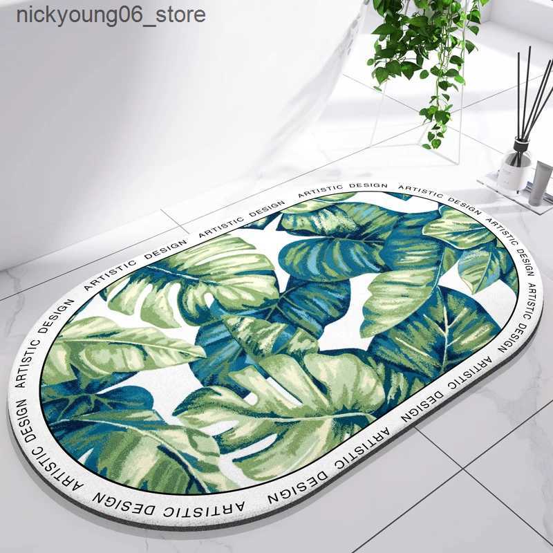 Non-Slip Bath Mats Diatomite Leaf Bath Mat Foot Mat Non-slip Bathroom Rug Absorbent Bath Carpet Quick Drying Shower Toilet Bathtub Doormat Washable L2