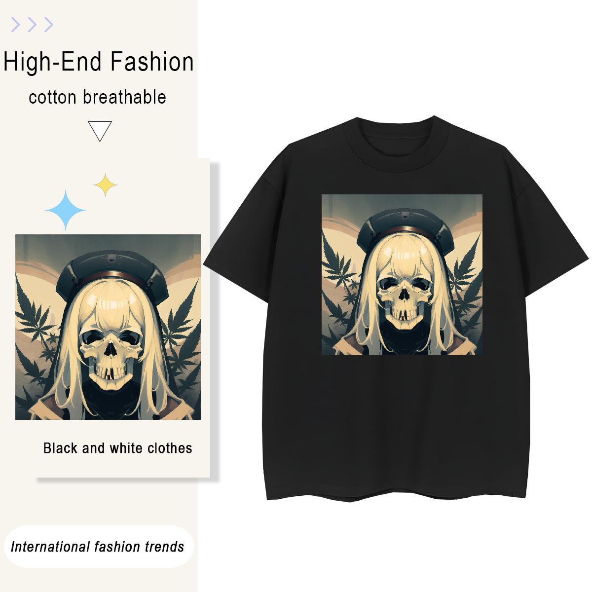 New T Shirts Women 230g Cotton Breathable Short Sleeve Casual skull Womens Tshirts Lady Floral Print Tops