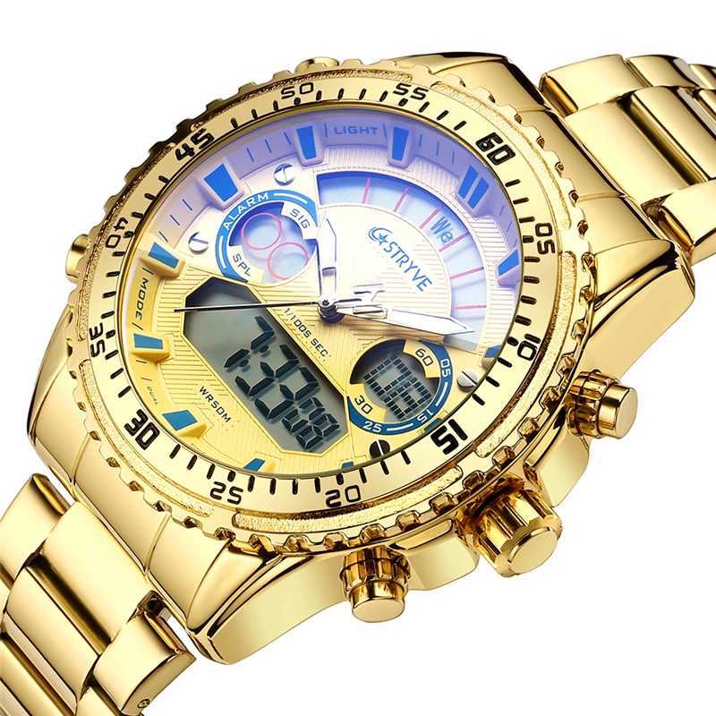 2023 New Stryve 8020 Luxury Men Watch Stainless Steel Dual Display Waterproof Quartz Digital Sports Watch reloj hombreX241010