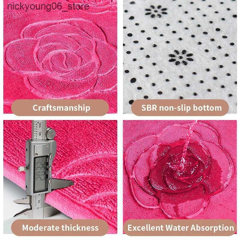 Non-Slip Bath Mats Rose Coral Fleece Bath Floor Mat Soft Absorbent Machine Washable Carpet Shower Doormat Bathroom Rug Quick Dry Non-Slip Area Mat L24