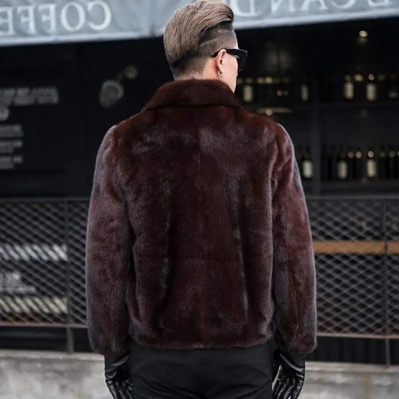 autumn and winter mens faux mink coat with thick collar and warm jacket fashionable mens environmentally friendly faux fur coat L49 241010